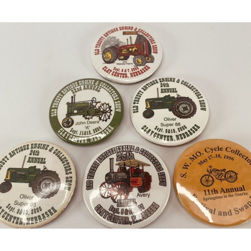 Old Trusty Antique Engine Show Clay Center NE Pinback Buttons Lot of 6 2.25"